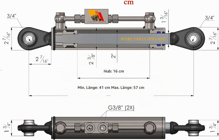 Hydraulischer Oberlenker Kat. 1-1 (410-570 mm) mit Sperrblock und Schläuchen