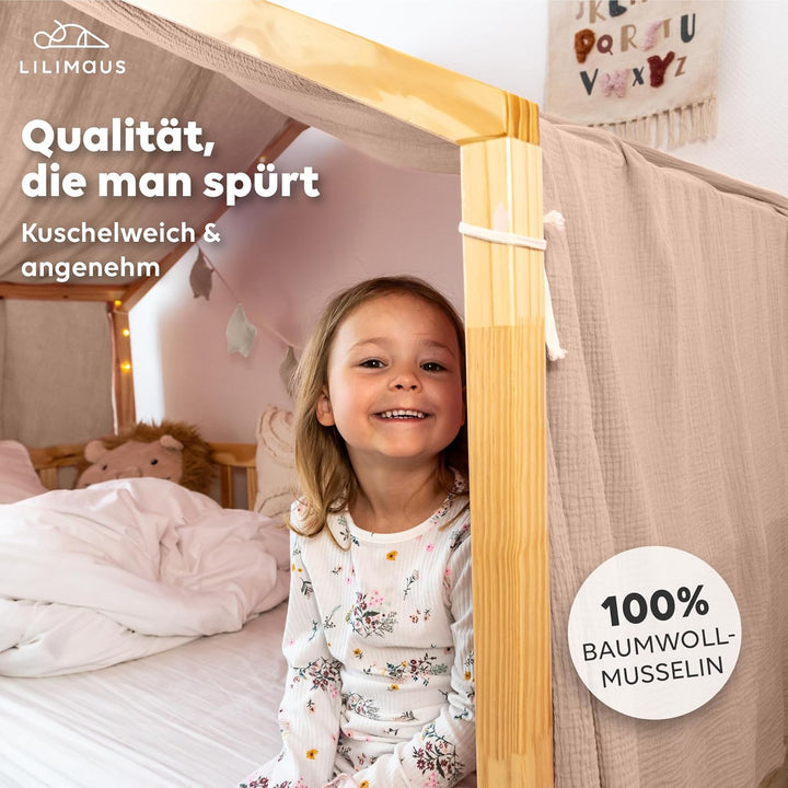 lilimaus Hausbett Himmel [Beigerosa] - Betthimmel Hausbett aus 100% Baumwolle Musselin Handmade - St