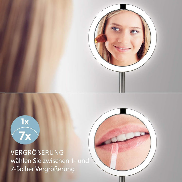 HoMedics drehbarer Kosmetikspiegel mit Annäherungssensor, vergrössernder LED-Spiegel, stabiler Stand