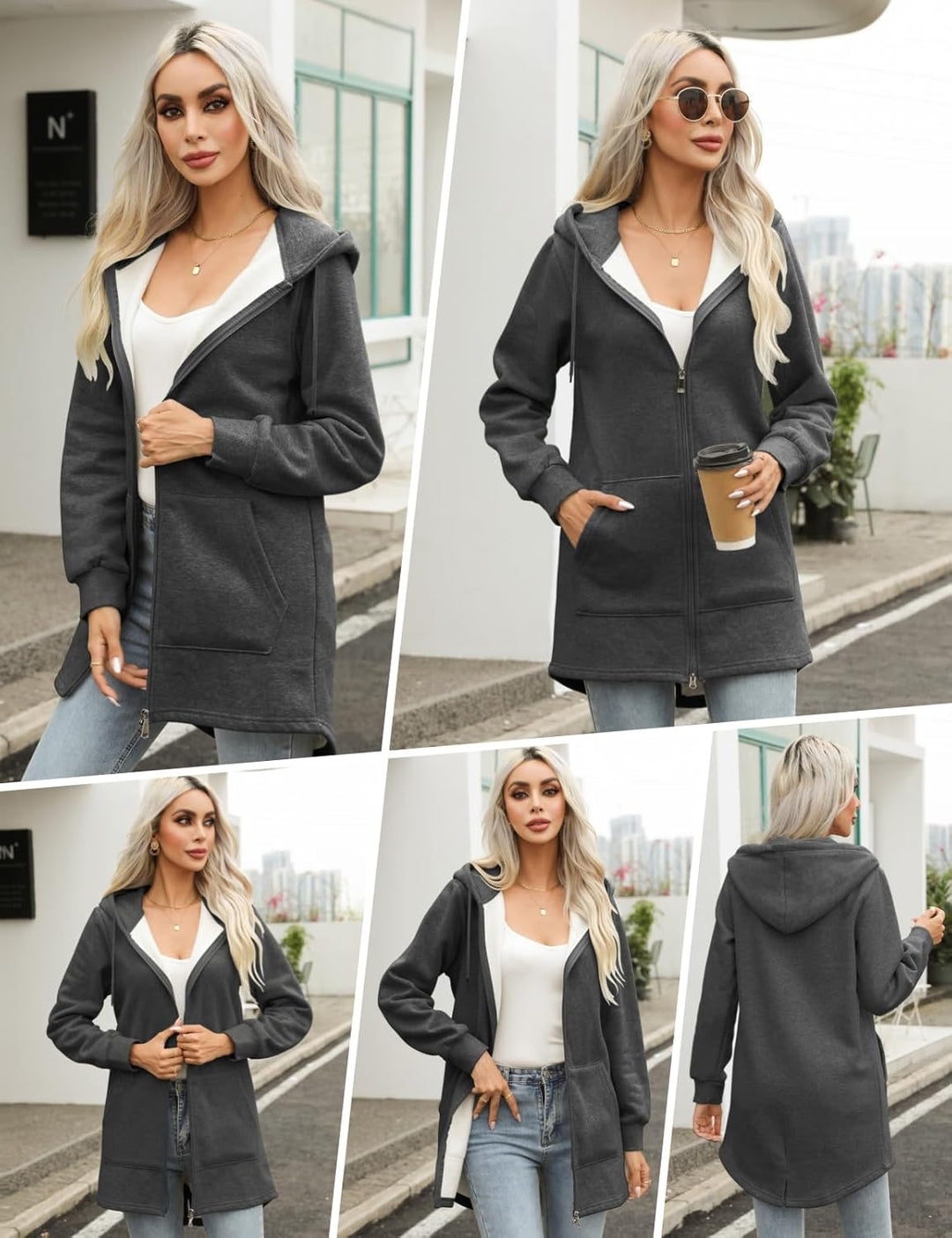 Tuopuda Damen Hoodie Jacke Oversize Reissverschluss Winterjacke Langarm Mantel Winter Warm Cardigan