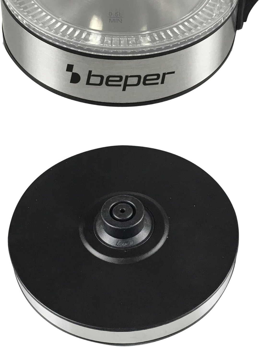 Beper BB.103 Elektrischer Wasserkocher, Schwarz/Glas 1,8L, 1,8L