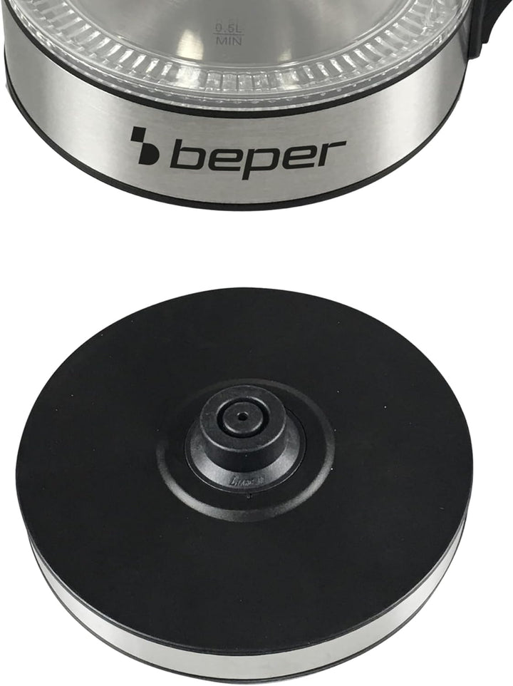 Beper BB.103 Elektrischer Wasserkocher, Schwarz/Glas 1,8L, 1,8L