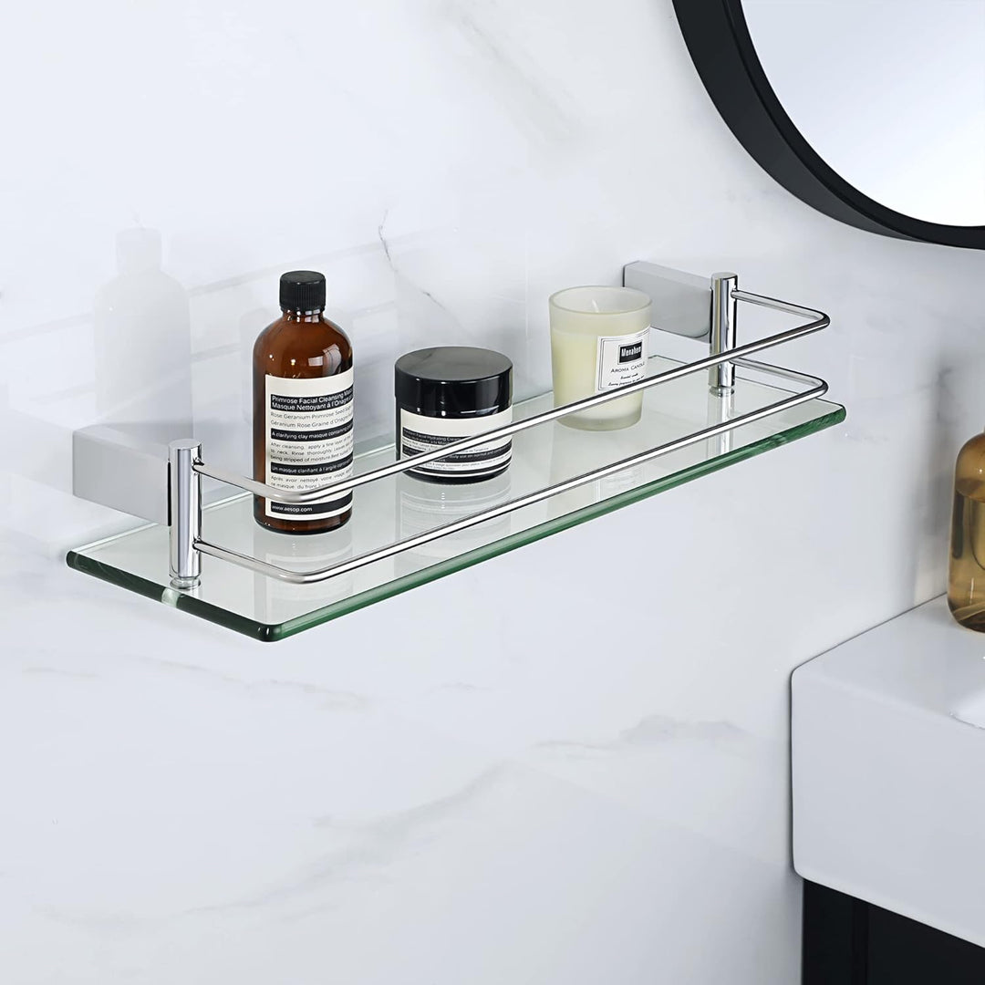 SAYAYO Duschablage Chrom Glasregal Edelstahl Duschregal Badezimmer Regal Duschkorb Shampoo Halterung