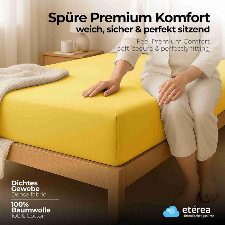 etérea Jersey Spannbettlaken 120x200cm Gelb bis 25 cm Höhe - 100% Baumwolle Comfort Spannbetttuch, O