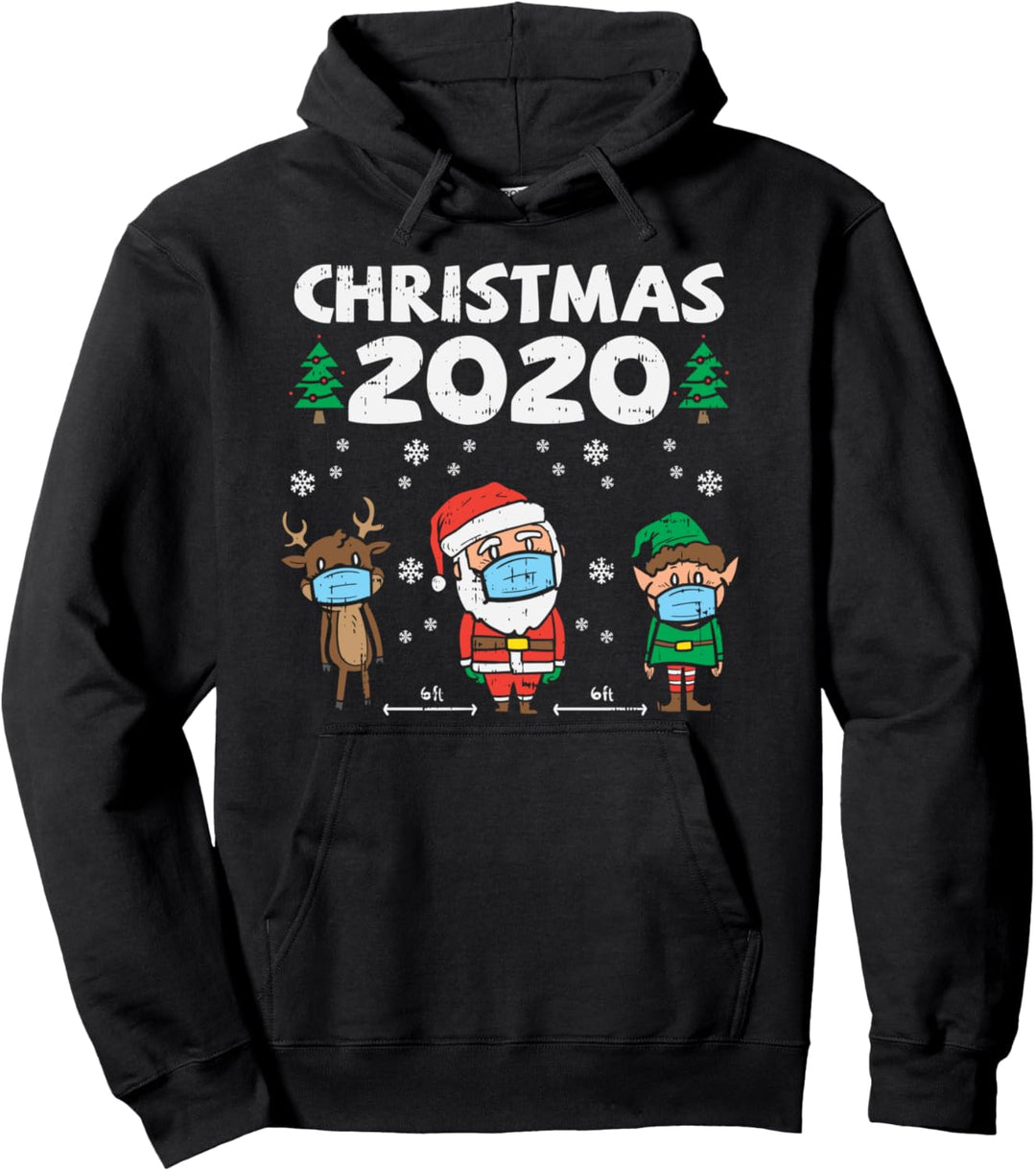 Christmas 2020 Reindeer Santa Elf Mask 6 Ft Quarantine Gift Pullover Hoodie