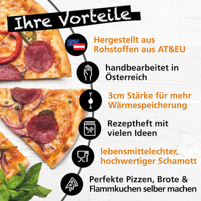 3cm Pimotti Pizzastein/Brotbackstein aus Schamott +Schaufel +Anleitung & Rezepte im