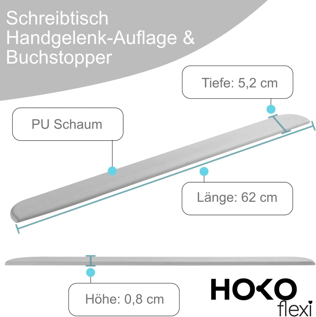 HOKO® Ergo Lana rutschfeste Handballenauflage mit Buchstopper für Kinderschreibtisch, Farbe Grau. Er