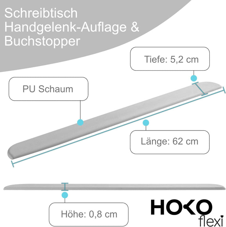 HOKO® Ergo Lana rutschfeste Handballenauflage mit Buchstopper für Kinderschreibtisch, Farbe Grau. Er