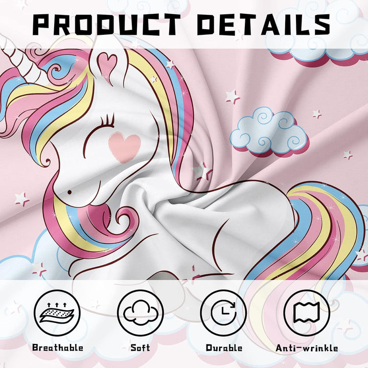 PQCXXA Kinder Einhorn Bettwäsche Mädchen-Bettwäsche Set Rosa 3D Cartoon Einhorn Bunt Blume drucken B