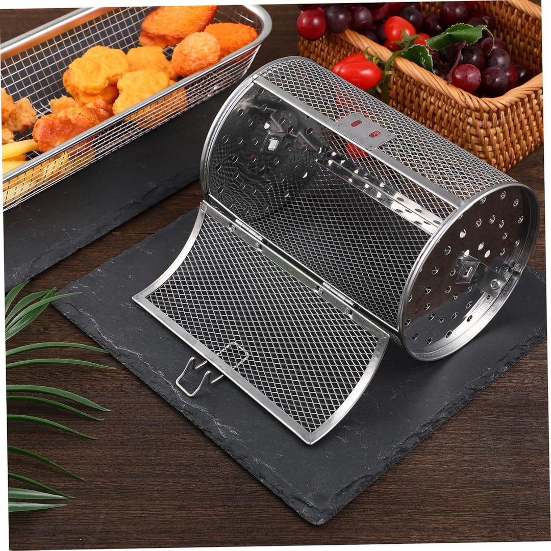 Toyvian Edelstahl Rotisserie Korb für Heissluftfritteuse Klein mit Drehspiessfunktion Hitzebeständig