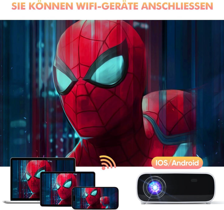 Wielio 4K Beamer, Full HD 1080P Projektor, 5G WiFi Bluetooth Projector, 18000 Lumens Heimkino Mini B