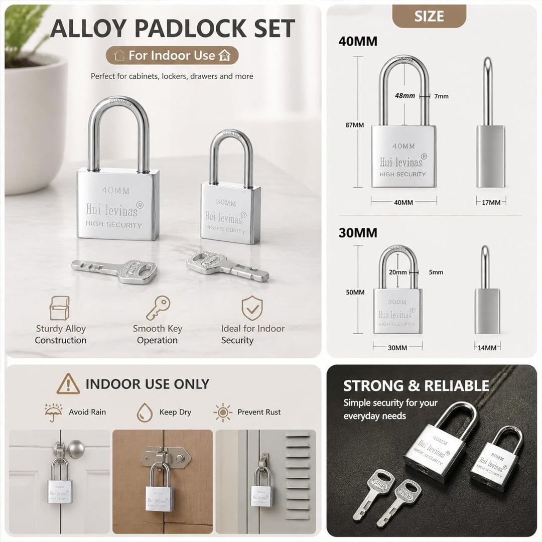 6 Stück Vorhängeschloss mit Schlüssel Set: 4×30mm Kurzbügel + 2×40mm Langbügel, gleichschliessend &