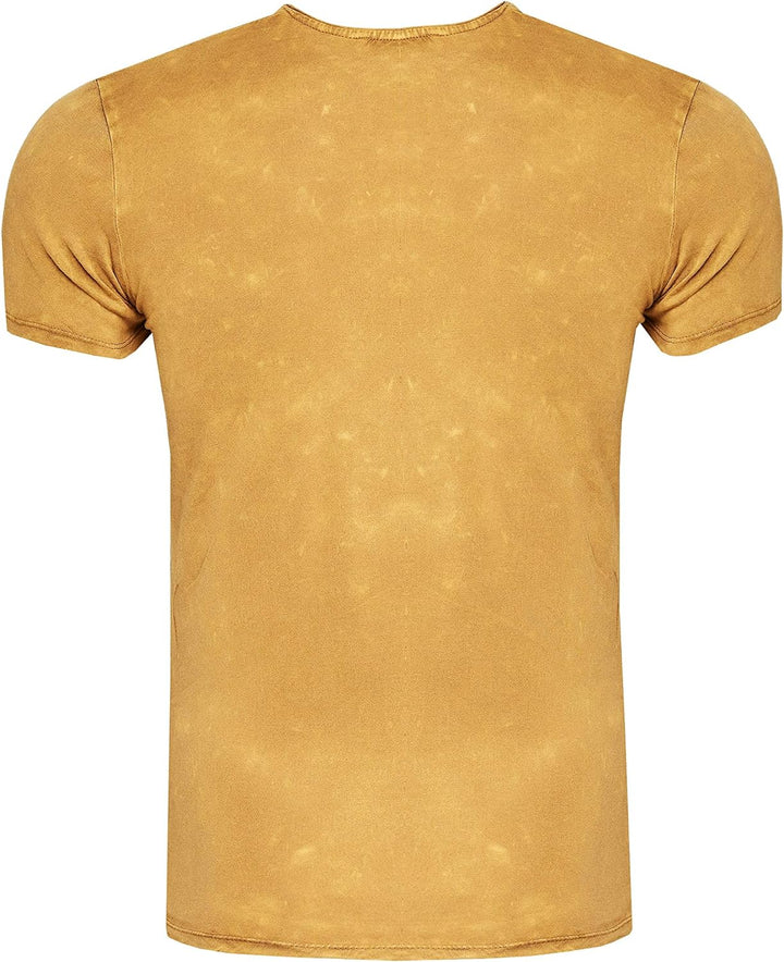 T-Shirt Herren Kurzarm Rundhals Tshirt Printed Shirt Regular Fit Verwaschen Plakativer Druck 232, Fa