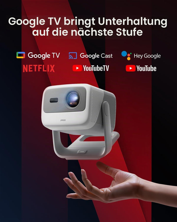 JMGO N1S 4K UHD Mini Beamer, Triple Laser Projektor, 1700 ISO Lumen, Gimbal Echtzeit Autofokus, Goog