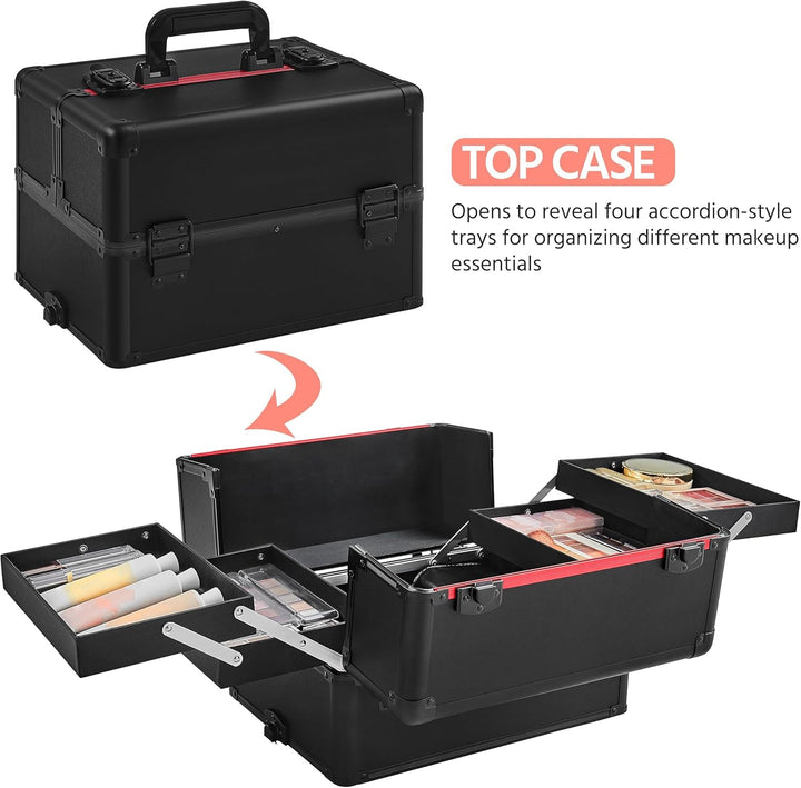 Yaheetech Alu Make-up Koffer Trolley 4-in-1 Kosmetikkoffer Beauty Case Transportkoffer 34 x 25,5 x 8