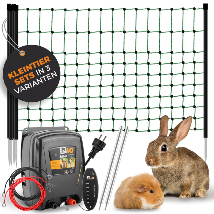 Weidezaun Kleintier Set - Starkes 230V Weidezaungerät, 12m elektrifizierbares Netz, Erdung & Zaunprü
