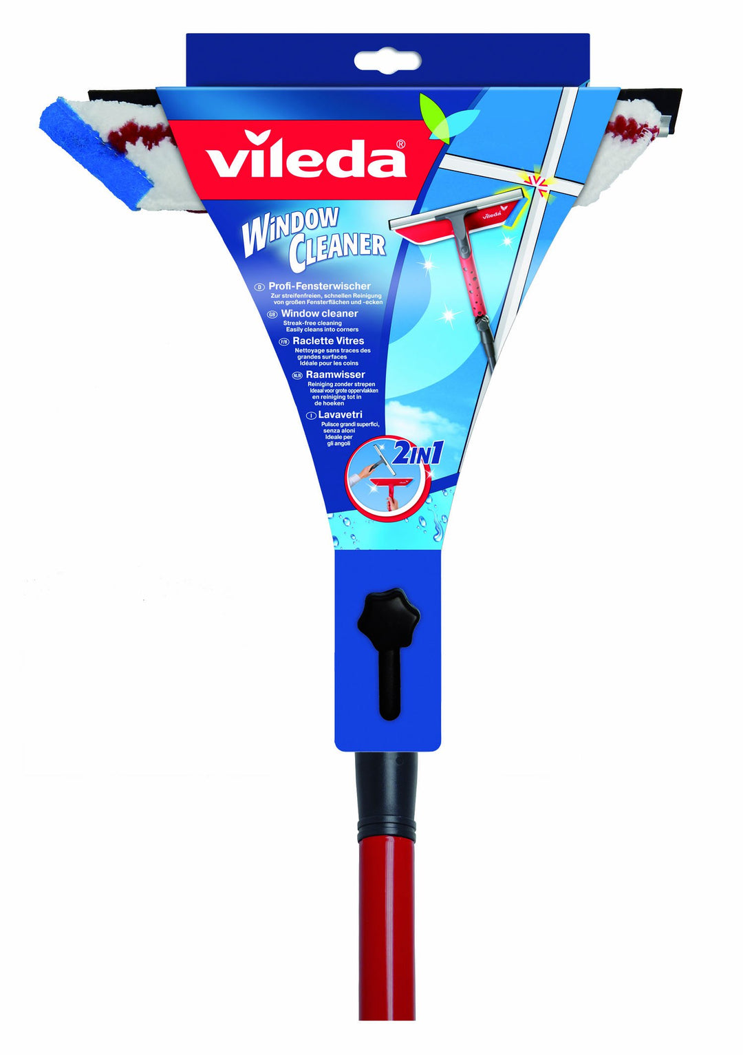 Vileda Profi-Fensterwischer mit Stiel, Abzieher und Einwascher, Teleskopstiel, Mikrofaserbezug A Ein