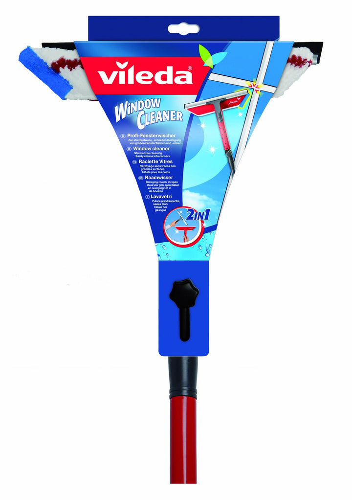 Vileda Profi-Fensterwischer mit Stiel, Abzieher und Einwascher, Teleskopstiel, Mikrofaserbezug A Ein