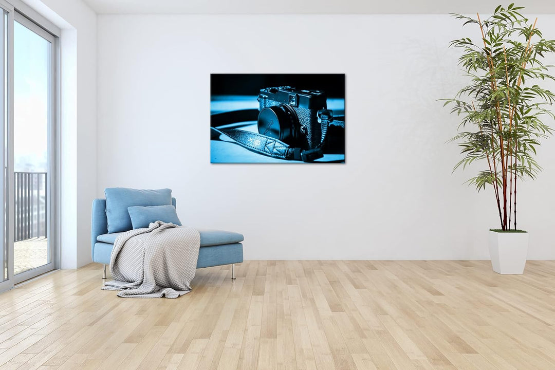 deyoli alte Schwarze Kamera Format 80x60 Effekt: Monocrome Blau als Leinwandbild, Motiv fertig gerah