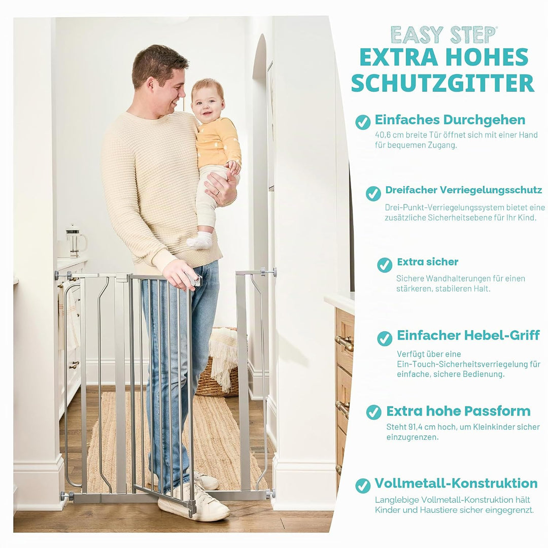Regalo Deluxe Easy Step Schutzgitter extrahoch, Platinum, Platinum