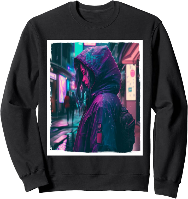 Vaporwave Aestethic Retro Japan Neon Girl Rain Emo Anime Sweatshirt
