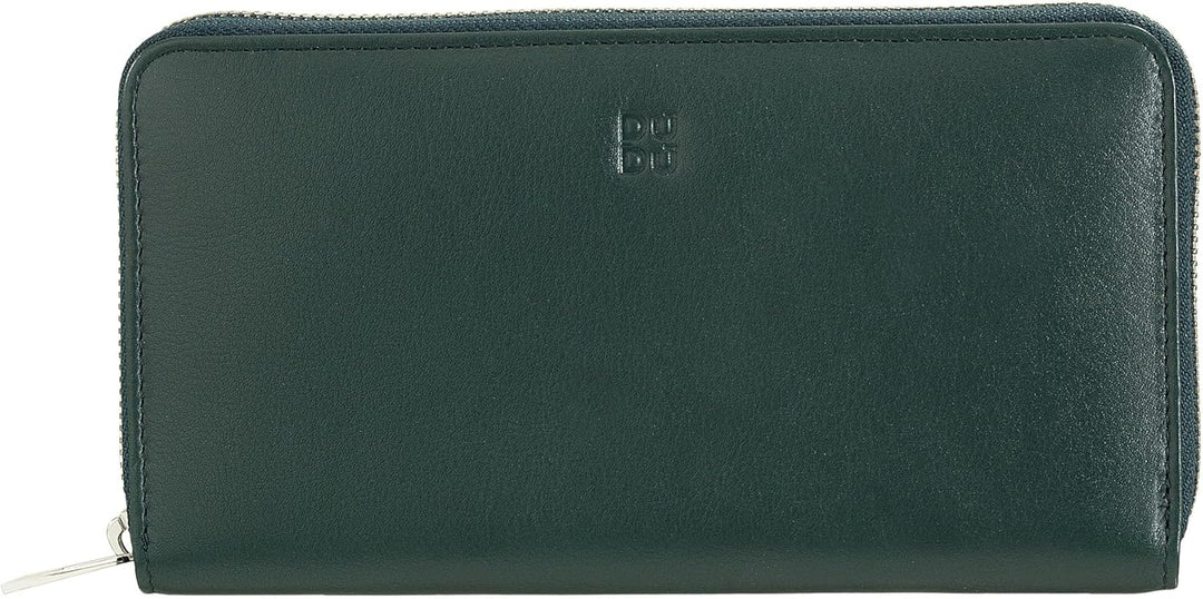 DUDU Grosse Bunte Damenbrieftasche RFID in echtem Leder mit Rundum - Reissverschluss Mangrove, Mangr