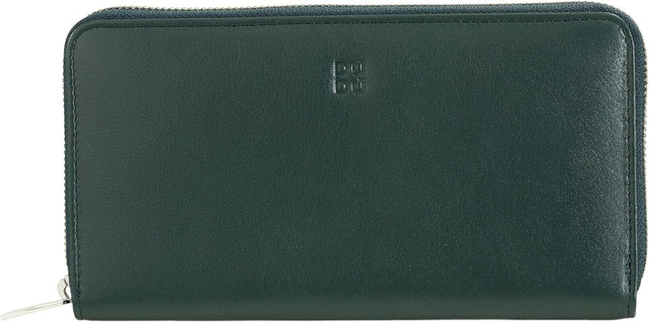 DUDU Grosse Bunte Damenbrieftasche RFID in echtem Leder mit Rundum - Reissverschluss Mangrove, Mangr