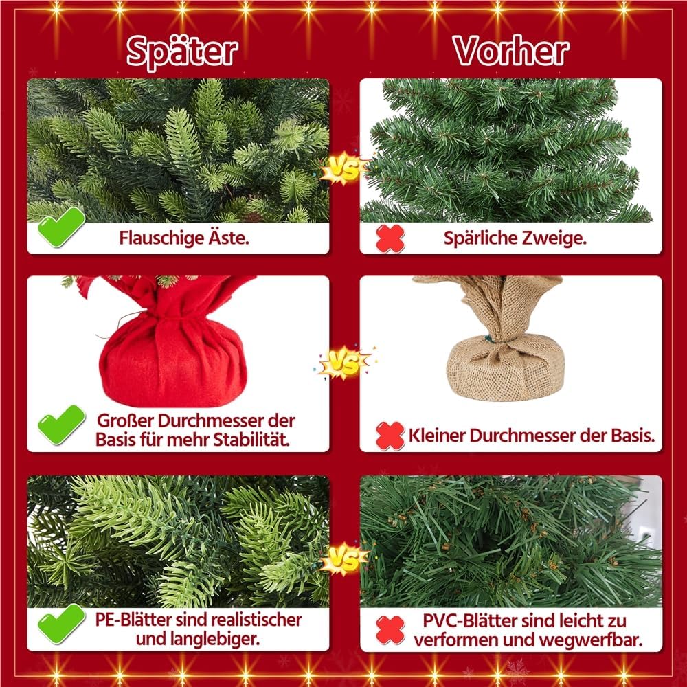 Yaheetech 61cm Mini künstlicher Weihnachtsbaum mit 62 Spitzen &amp; Zementbasis, Mini Tischplatte Tannen