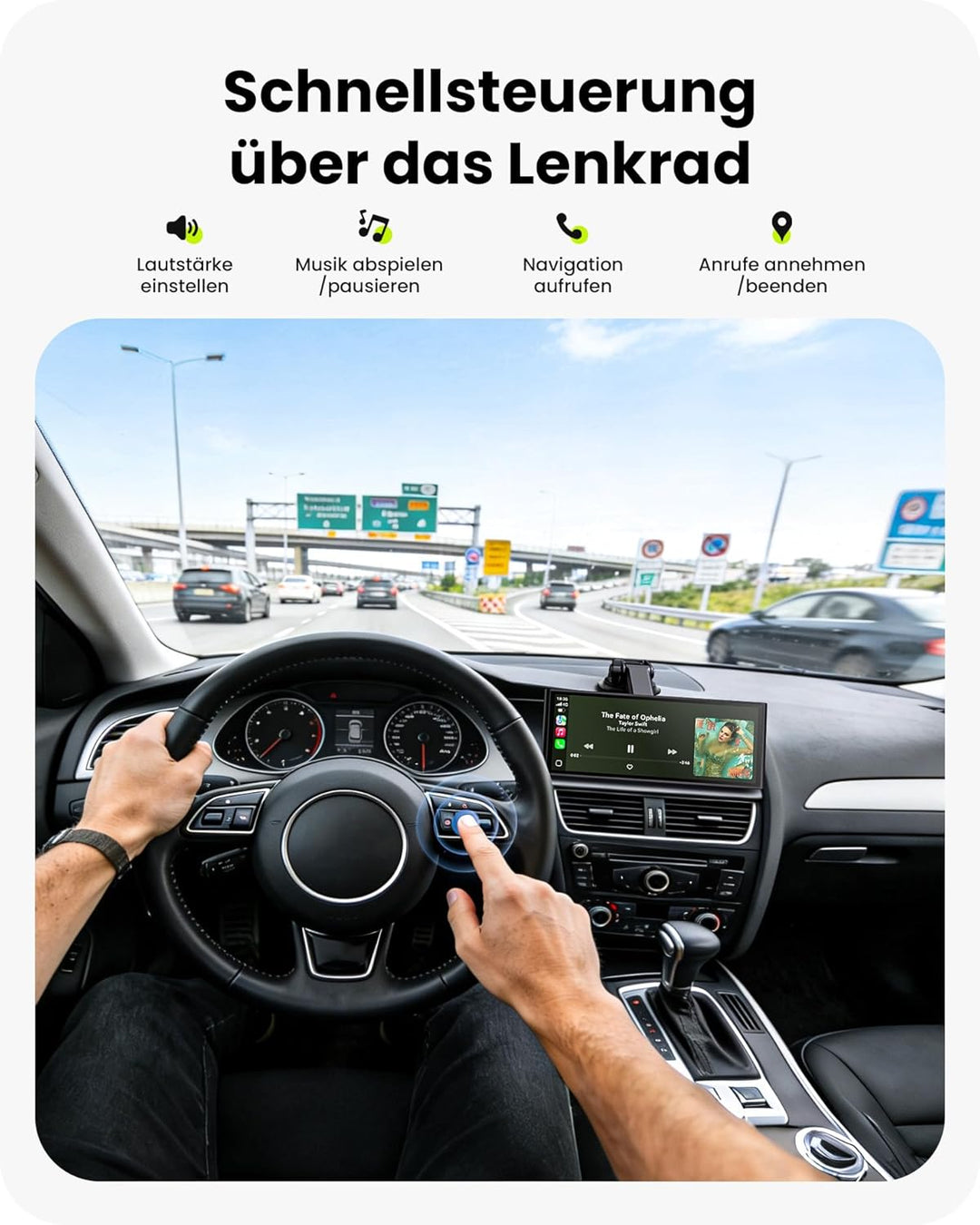 9,26" Wireless Car Play Display für Apple CarPlay & Android Auto – Tragbares Auto-Display mit Rückfa