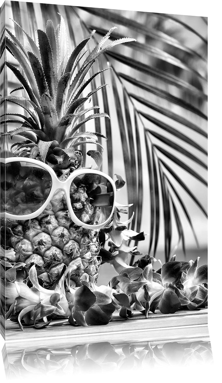 Pixxprint Ananas mit Sonnenbrille als Leinwandbild/Grösse: 100x70 / Wandbild/Kunstdruck/fertig bespa