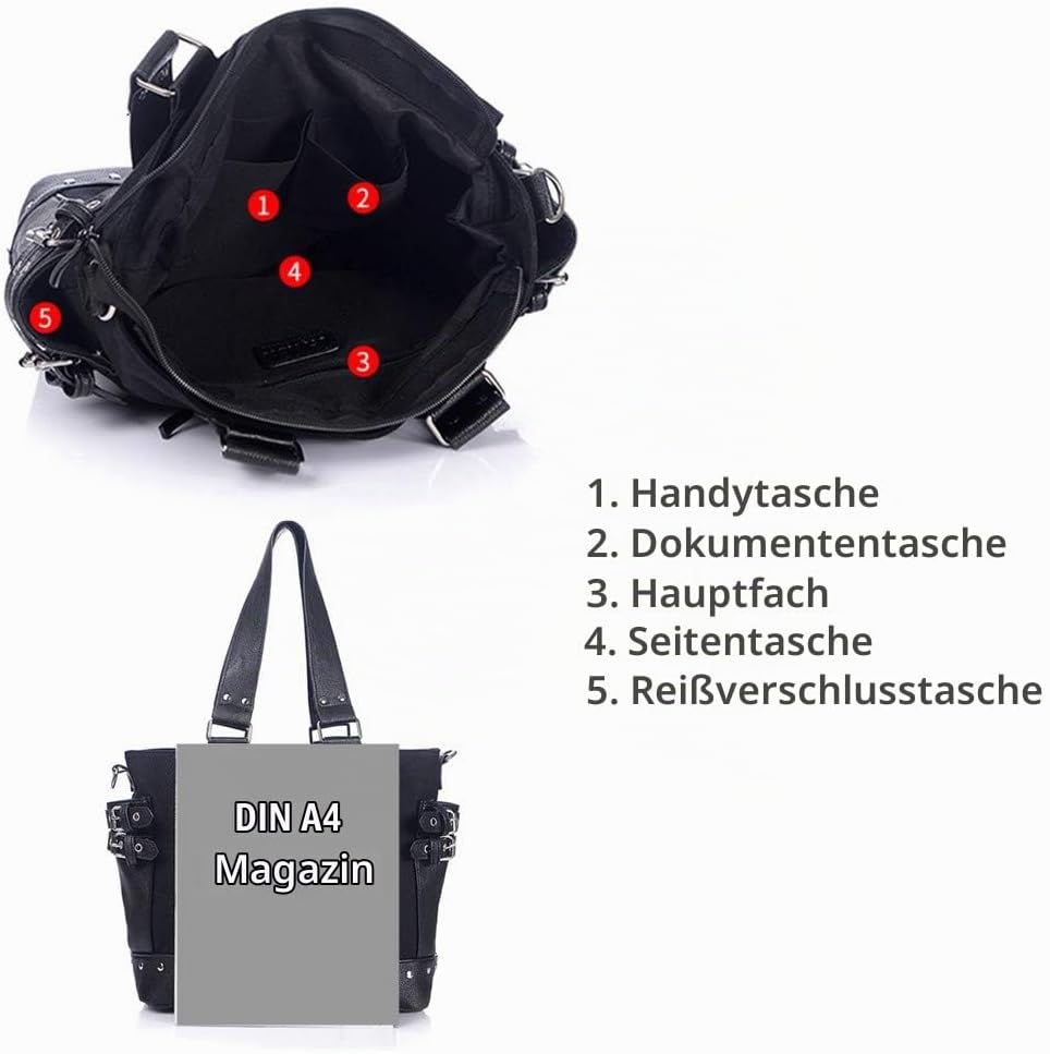 KEEPOP Damenmode Niet Handtasche Geldbörse Canvas Punk Tote mit Schultergurt Umhängetasche Grosse Ka