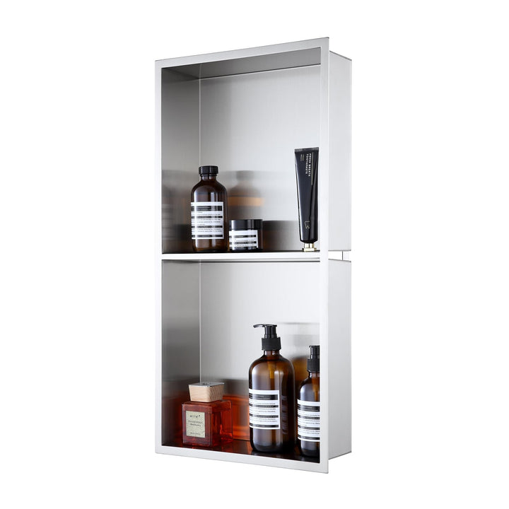ROVOGO 60 x 30 x 10 cm Eingebettete Doppel-Duschnische Lagerung für Bad, Wandnische Dusche Edelstahl
