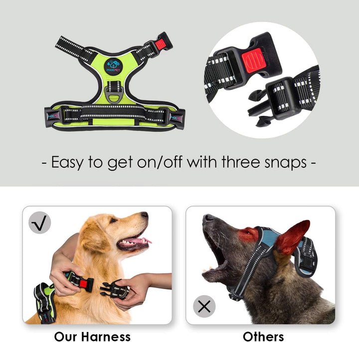Phoepet Anti-Zieh-Hundegeschirr, reflektierend, verstellbar, mit Trainingsgriff, Namensausweisfach,
