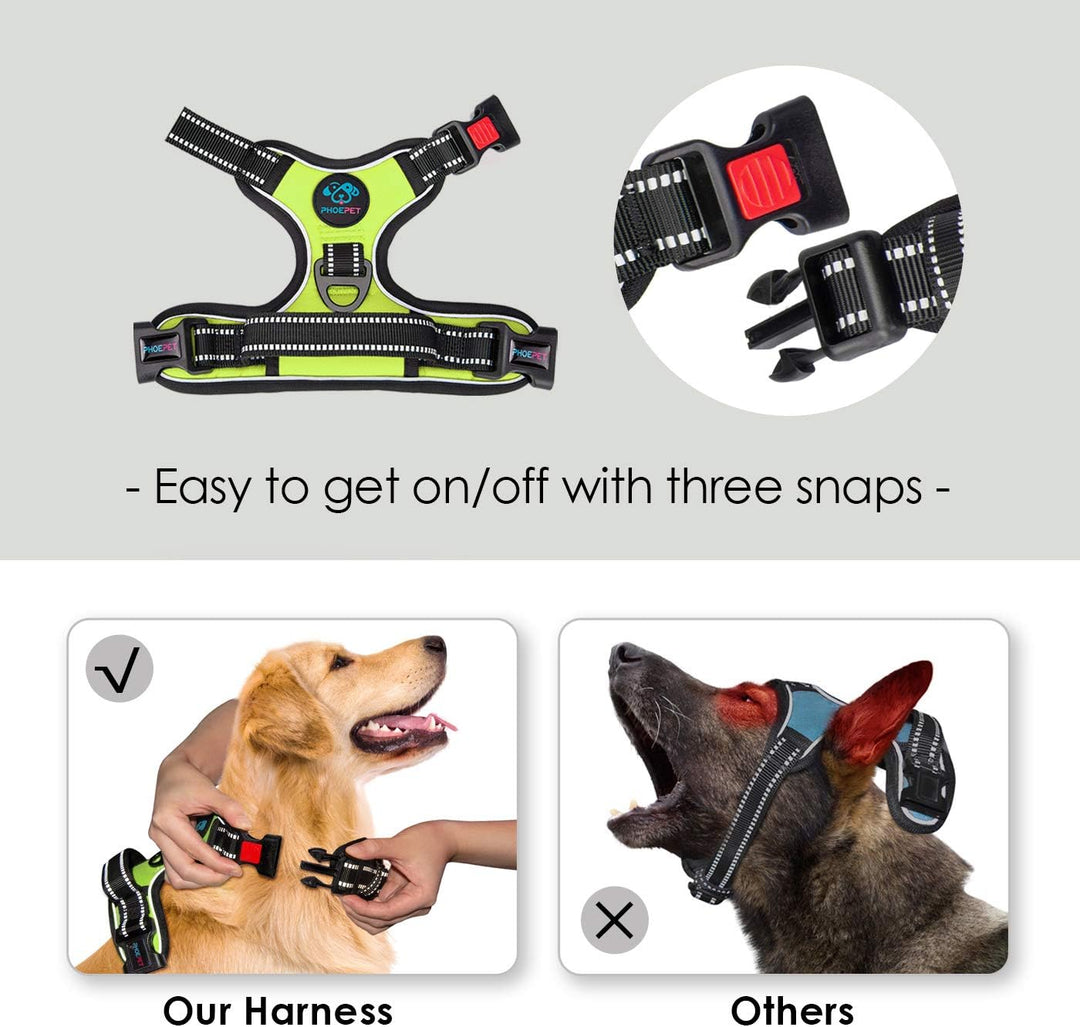 PHOEPET Anti-Zieh-Hundegeschirr, reflektierend, verstellbar, mit Clip an der Vorderseite, Weste mit