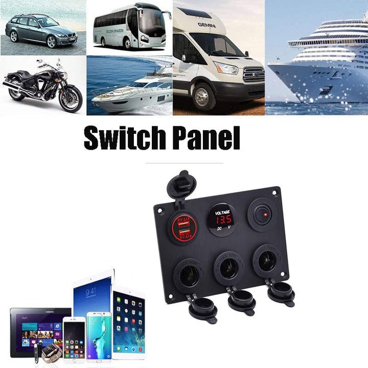 TOTMOX 12V/24V Auto-Bedienfeld mit Dual-USB-Ladegerät, Zigarettenanzünder, Schaltbedienfeld für Auto