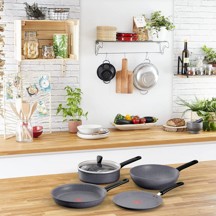 Tefal Natural On Kochtopf-Set, 9 P, 16/20 cm + Deckel, Pfannen 24/26/30 cm, Antihaftbeschichtung, Th