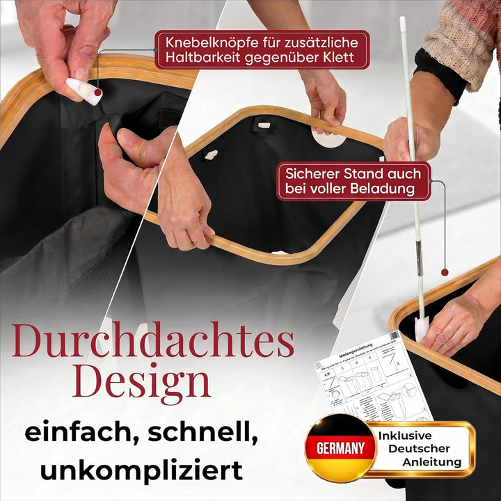 HomyFeel - Wäschekorb 3 Fächer rollbar, 160L Wäschesammler mit Deckel, Wäschesortierer gross, Oxford