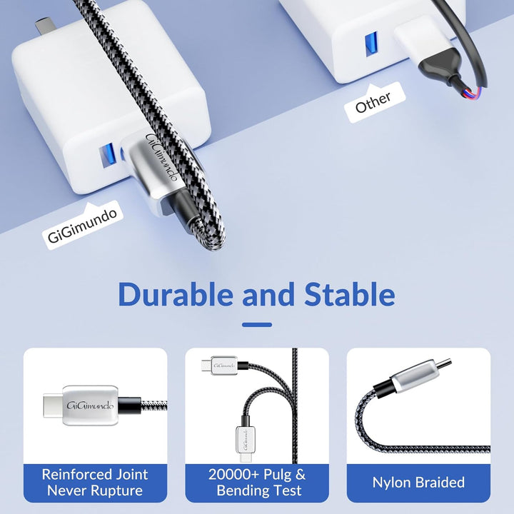 GiGimundo USB C Kabel PD100W [3Stück 1M+2M+3M], 20V/5A geflochtenes Nylon ladekabel usb c für Samsun