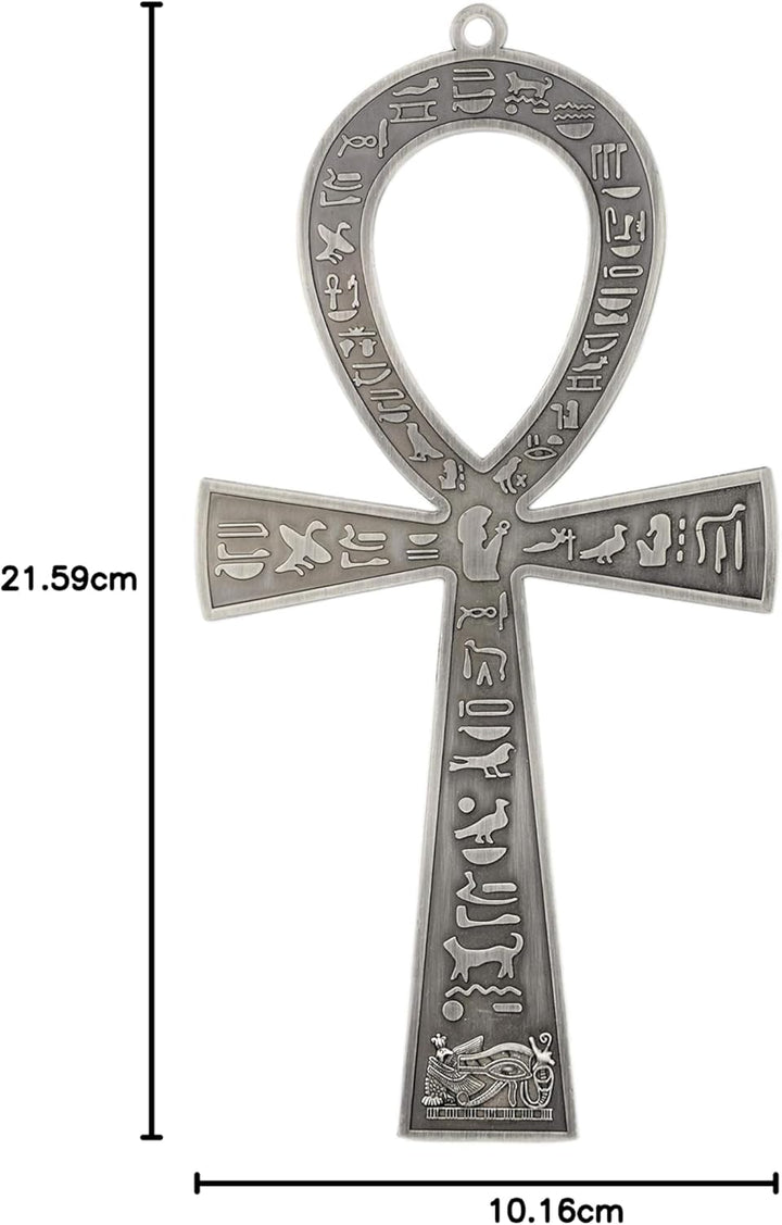 NileCart™ 21,6 cm grosses ägyptisches ANKH Kreuz aus Metall, hergestellt in Ägypten (antikes Silber)
