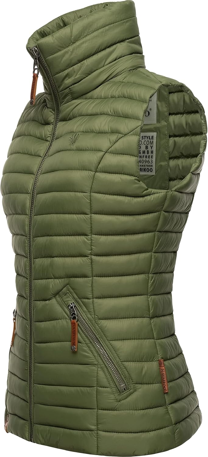 Navahoo Damen Übergangsjacke leichte Steppweste mit Abnehmbarer Kapuze Shadaa XS-3XL XS Dusty Olive,