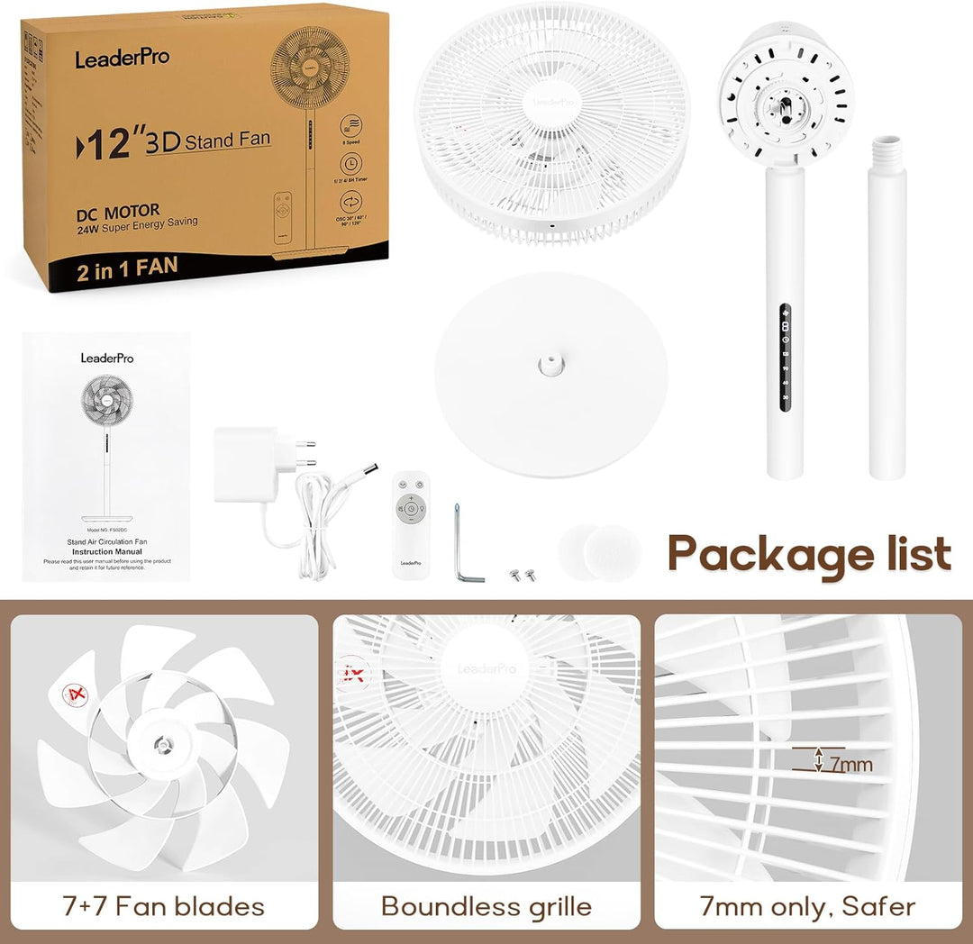 DC Motor Standventilator-2024 Ventilator Leise 12.8dB mit Fernbedienung höhenverstellbar mobiler Lüf