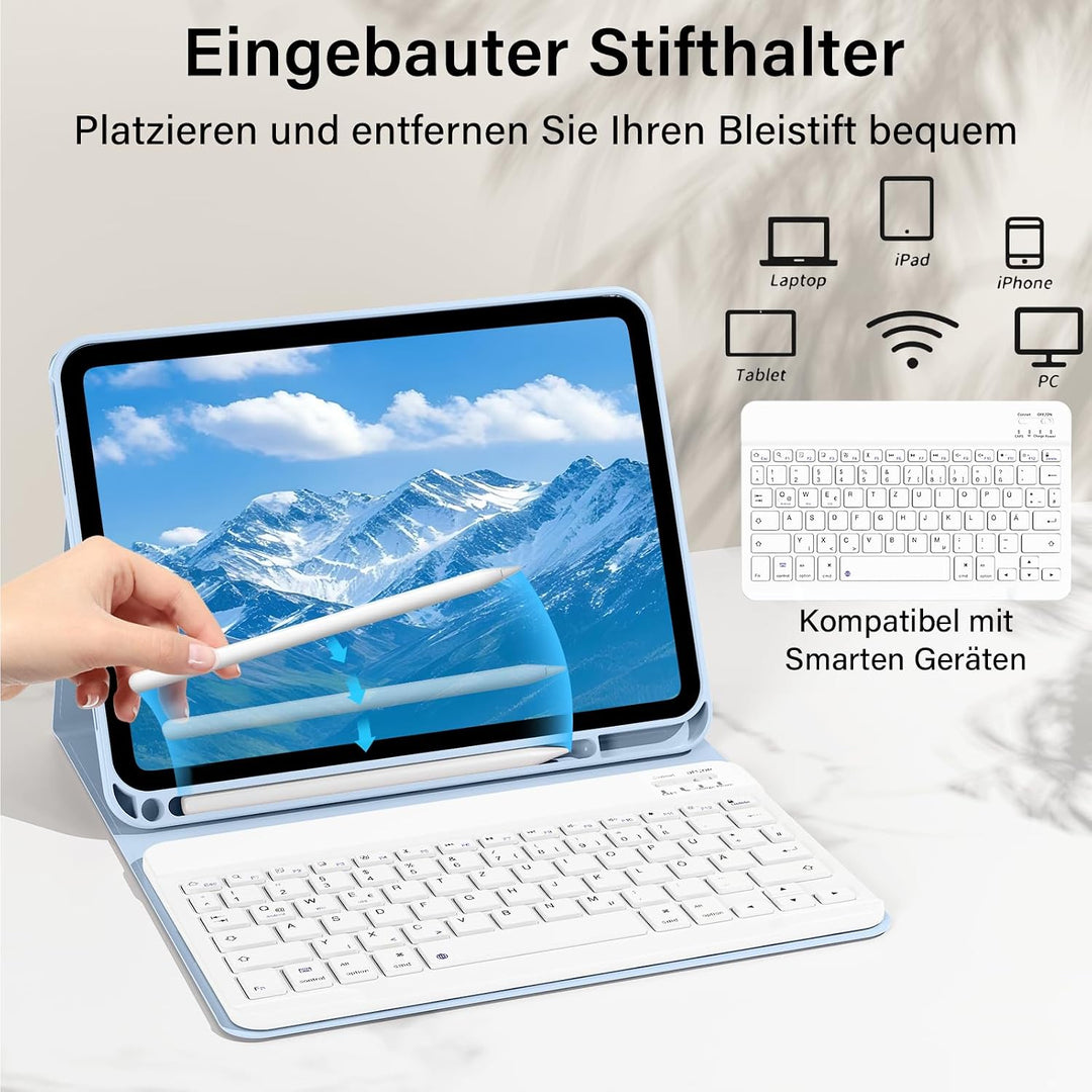 aoub Hülle mit Tastatur für iPad (A16) 11. Generation/10. Generation 10,9" Blau, Blau