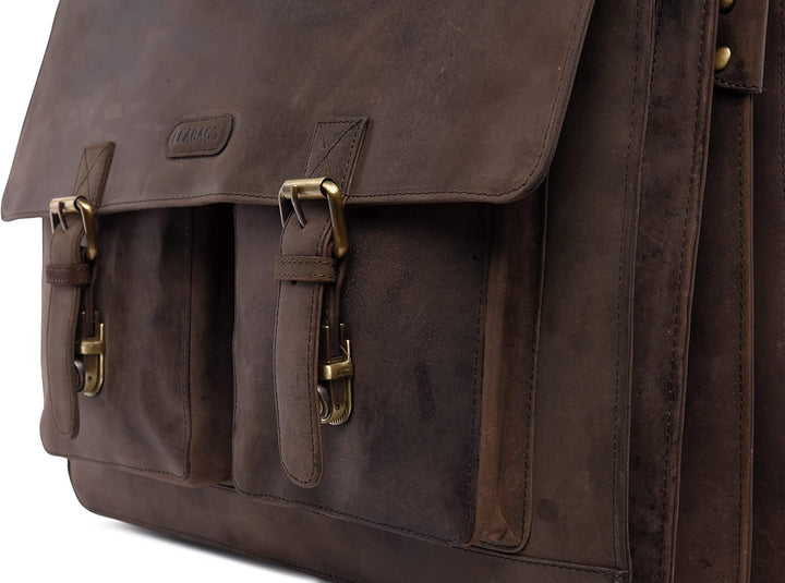 LEABAGS Leder Aktentasche Herren &amp; Damen I Echtleder Laptoptasche bis 15 Zoll I Umhängetasche mit Sc