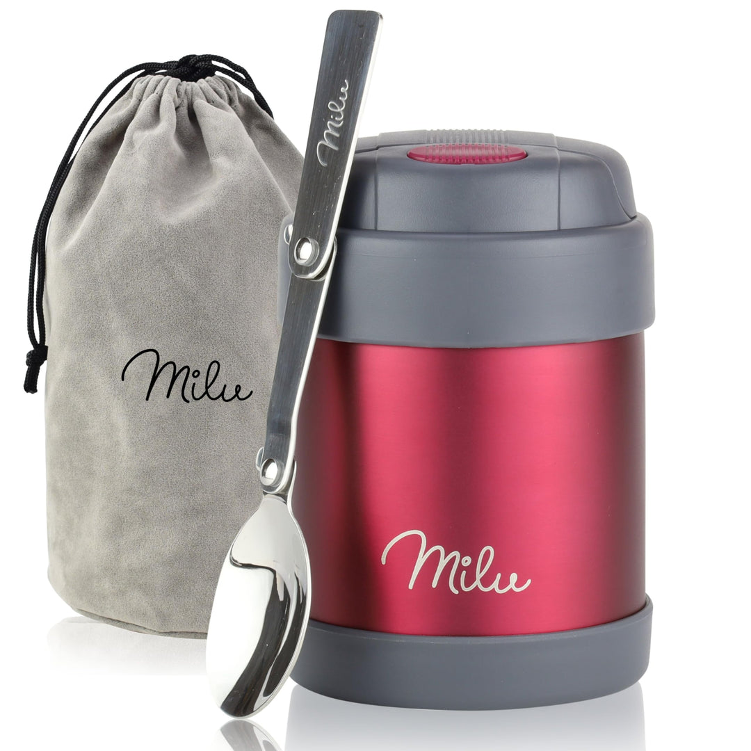 Milu® Thermobehälter für Essen 300ml, Edelstahl Warmhaltebehälter mit Löffel, Thermobecher 100% Ausl