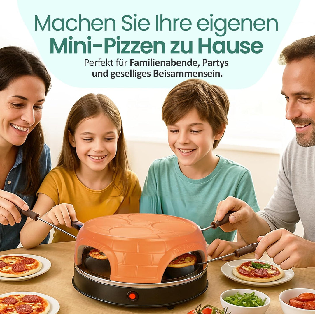 Emerio Pizzaofen, PIZZARETTE das Original, handgemachte Terracotta Tonhaube, neues PRE-BAKE Design,