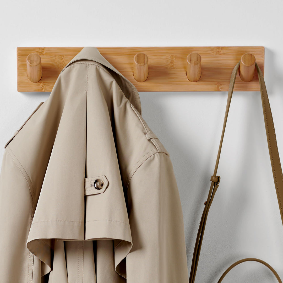 LARHN Garderobenleiste Holz mit 5 Haken XL, 42cm - Wandgarderobe, Jackenhalter Wand, Hakenleiste Gar