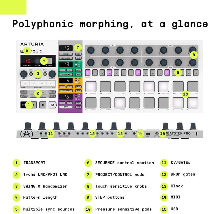 Arturia Beatstep Pro USB/MIDI/CV Controller & Sequencer mit 16 Projekten Kapazität grau, grau