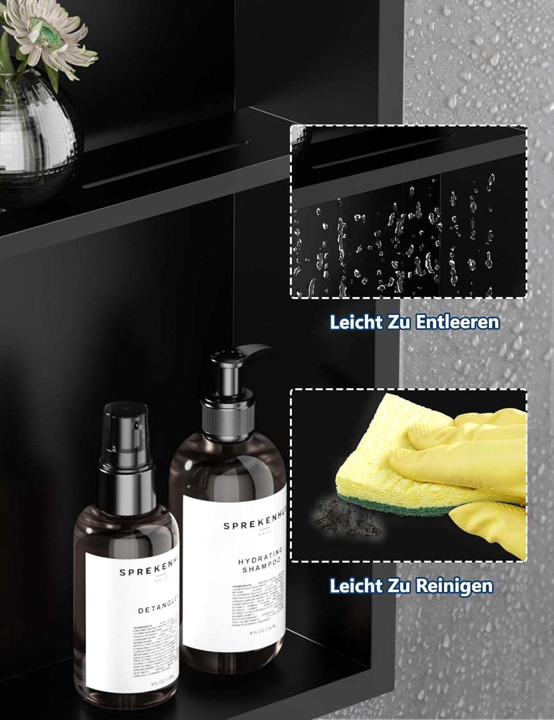 Neodrain Wandnische Dusche Edelstahl Duschnische Doppelnische Lagerung für Badezimmer 45 x 30, Schwa
