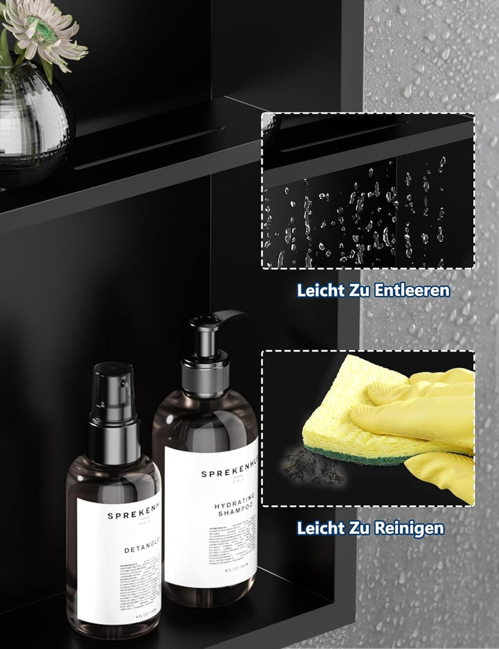 Neodrain Wandnische Dusche Edelstahl Duschnische Doppelnische Lagerung für Badezimmer 45 x 30, Schwa
