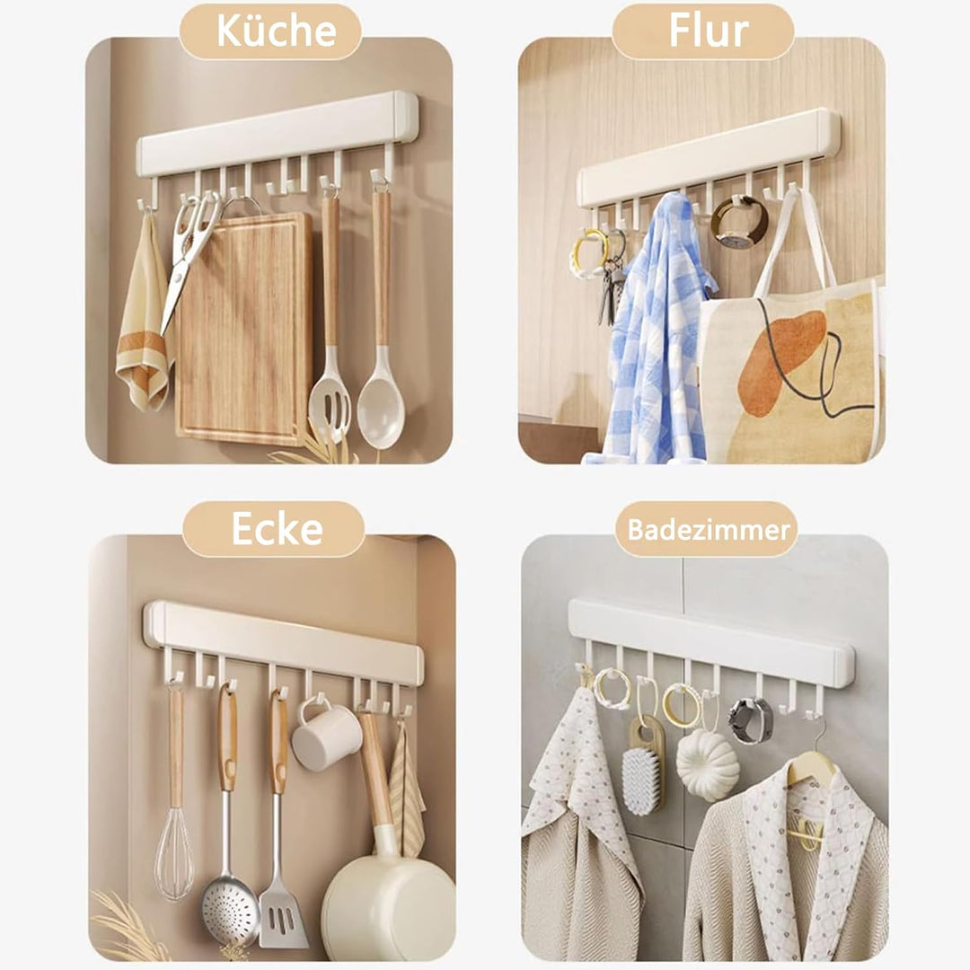 Hakenleiste Küche, 50 cm Hängestange Selbstklebend, Küchenstange mit 10 Beweglichen Haken, Küchenrel